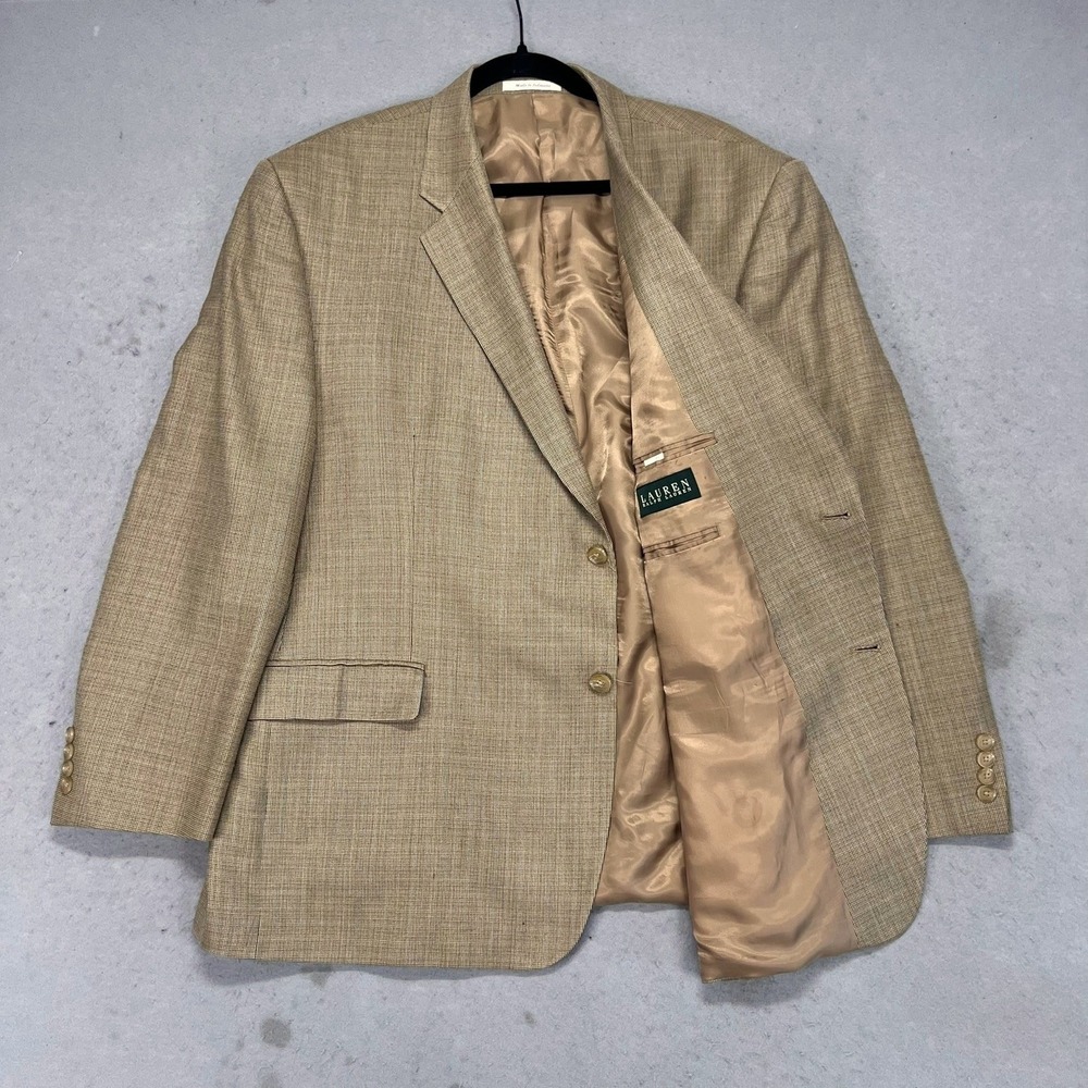 Ralph Lauren Mens 50R Silk Wool Blazer Tan Brown Sport Coat 2-Button